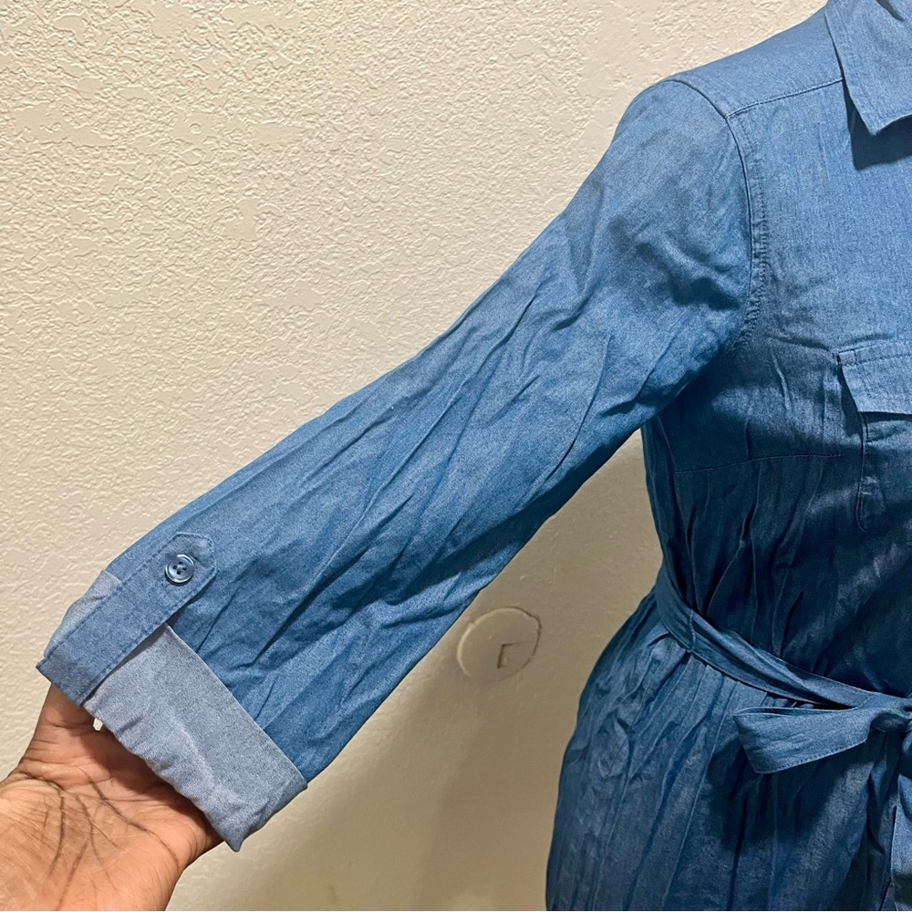 Loft Petite Chambray Button Front Mini Dress With… - image 4